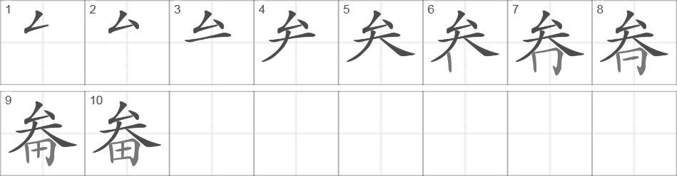 Написание иероглифа 畚