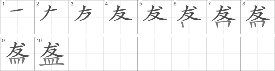 Написание иероглифа 盋