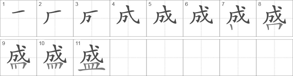 Написание иероглифа 盛