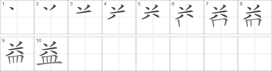 Написание иероглифа 益