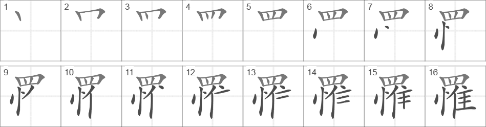 Написание иероглифа 罹