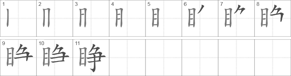 Написание иероглифа 睁