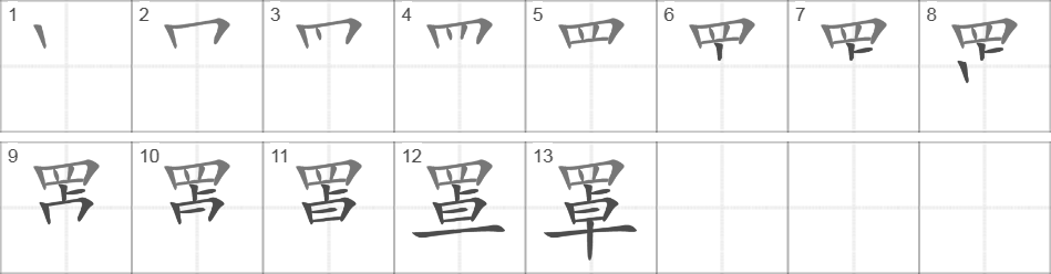 Написание иероглифа 罩