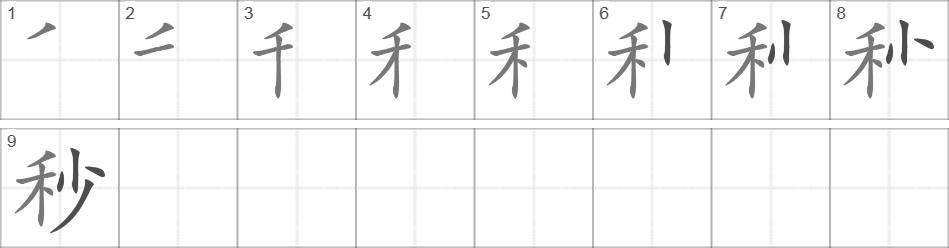 Написание иероглифа 秒