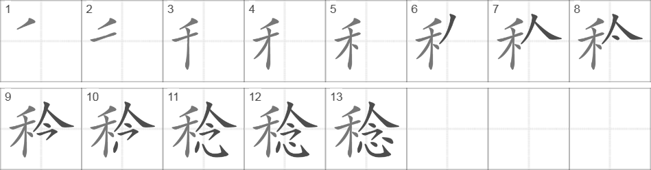 Написание иероглифа 稔