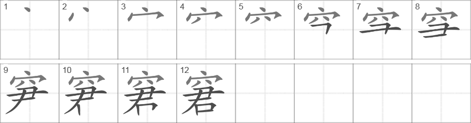 Написание иероглифа 窘