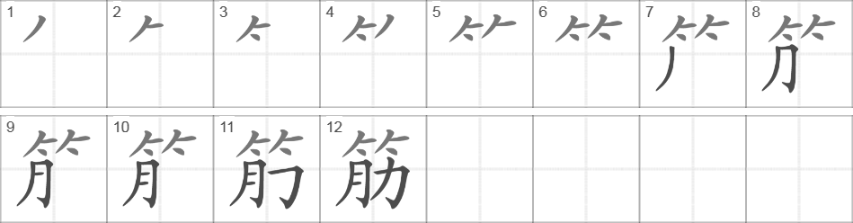 Написание иероглифа 筋