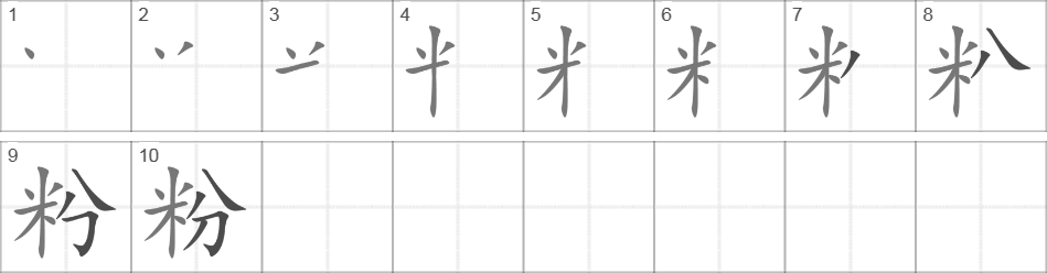 Написание иероглифа 粉