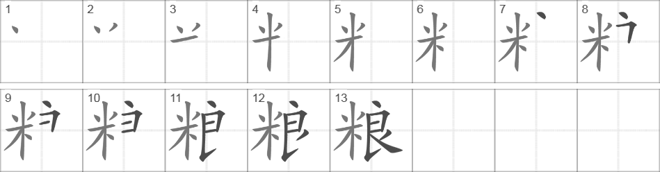 Написание иероглифа 粮