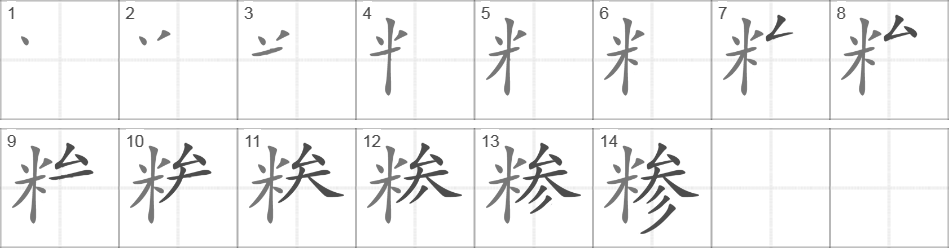 Написание иероглифа 糁