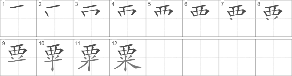 Написание иероглифа 粟