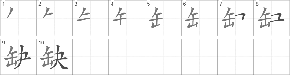 Написание иероглифа 缺