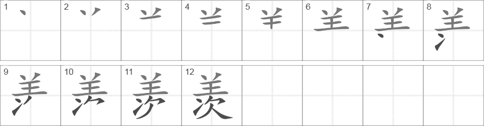 Написание иероглифа 羡