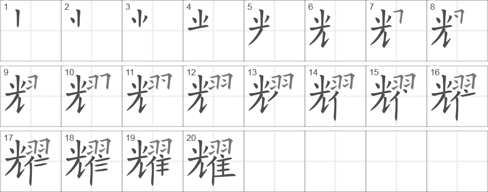 Написание иероглифа 耀