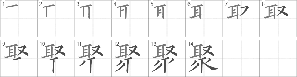 Написание иероглифа 聚