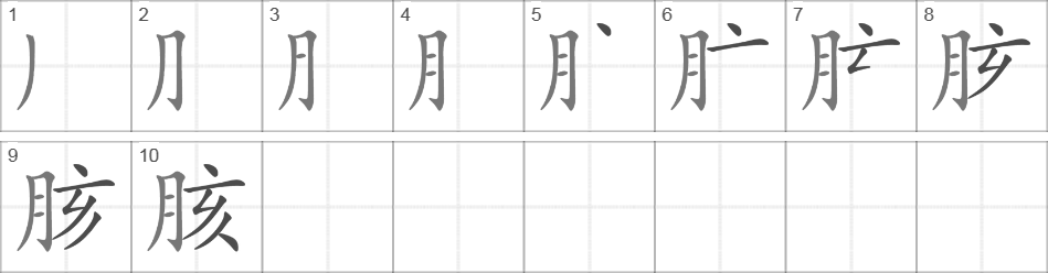 Написание иероглифа 胲