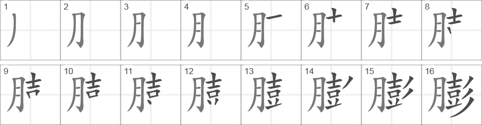 Написание иероглифа 膨