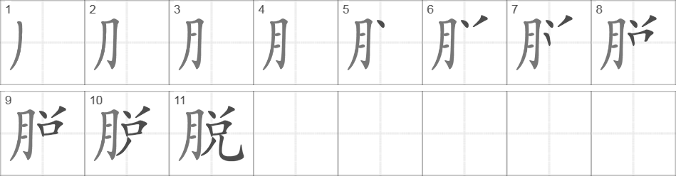 Написание иероглифа 脱