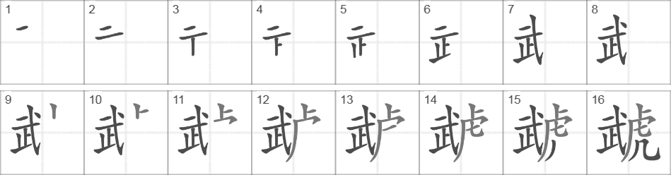 Написание иероглифа 虣