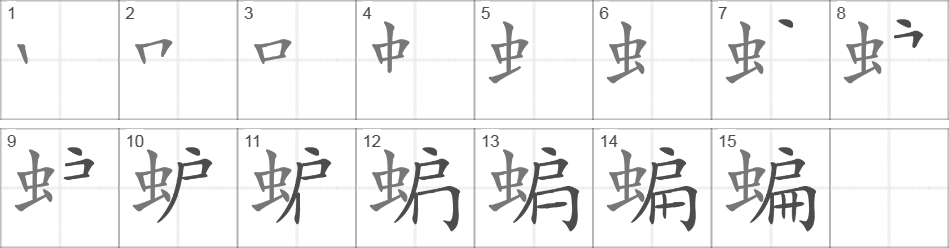 Написание иероглифа 蝙