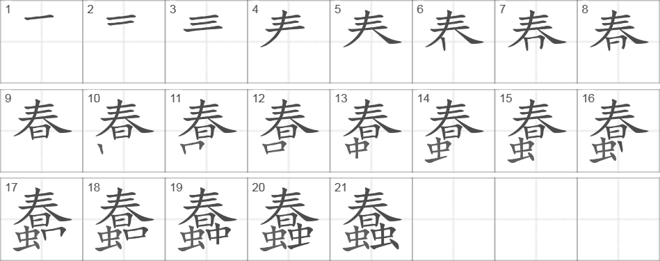 Написание иероглифа 蠢