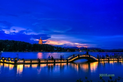 Пагода, Ханчжоу, вечер